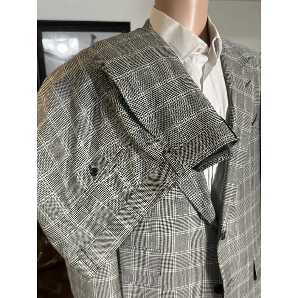 Tom Ford Houndstooth Wool Silk Peak Lapel 2Pc Suit 54R 44R US 38x30 Trousers